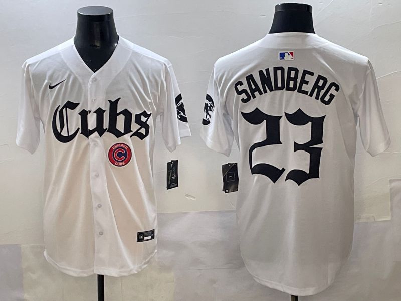 Men 2025 Chicago Cubs 23 Sandberg White Five generations Joint Name Nike MLB Jersey style 17
